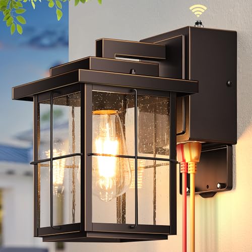 Gleamz Porch Light with GFCI Outlet, Bronze Outdoor Light with Outlet - color: Oil-Rubbed Bronze