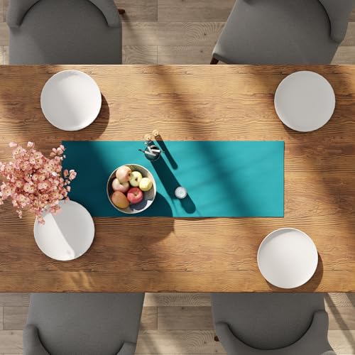 Encasa XO Table Runner, Cotton Canvas Dining Runner 13"x36" - color: Azul Blue, size: 13x36 in