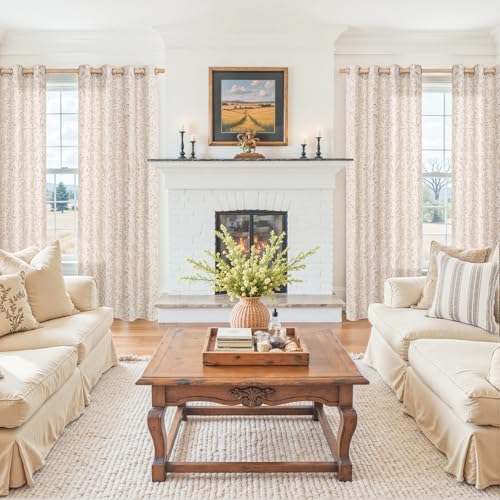 BGment Oatmeal Linen Floral Pattern Curtains 52 x 84 Inch 2 Panels - color: Oatmeal, size: 52"W x 84"L (Pack of 2)