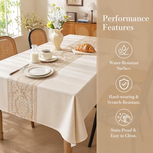 Nordic Beige Linen Tablecloth, Heavy-Duty Rectangle Cover - color: Beige Hh, size: 55"x86"fits 6-8 seats (table length 62"-68")