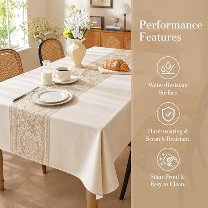 Nordic Beige Linen Tablecloth, Heavy-Duty Rectangle Cover - color: Beige Hh, size: 55"x86"fits 6-8 seats (table length 62"-68")