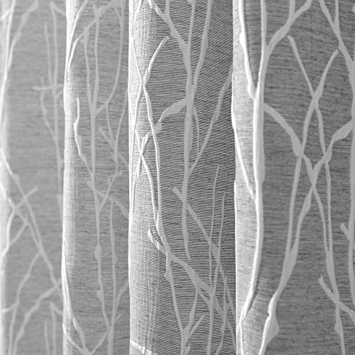 Dark Gray Curtains 63 Inch Length for Bedroom 2 Panels Set Back Tab Loop Pocket Tree Vintage Floral Patterned Lightweight Linen Textured Sheer Gray Curtain for Kitchen Door Bay Window Bathroom Doorway - color: Dark Grey, size: 52"W x 63"L (Pack of 2)