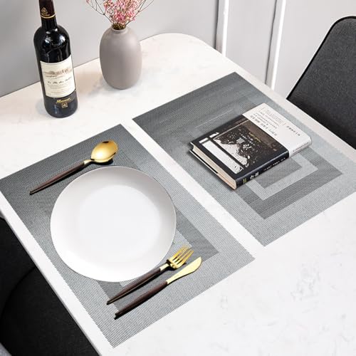 PIGCHCY Placemats - Heat Resistant, Washable Woven Table Mats - Durable Vinyl - Set of 4 (Silver Black) - color: Box: Silver Black, size: 4 Placemats