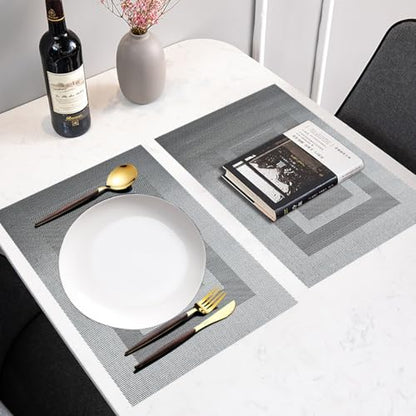 PIGCHCY Placemats - Heat Resistant, Washable Woven Table Mats - Durable Vinyl - Set of 4 (Silver Black) - color: Box: Silver Black, size: 4 Placemats
