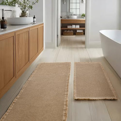 JIUZHEN Set of 2 Waffle Bath Mats Boho Bathroom Runner Rug 20"x32"+24"x60" - color: Brown, size: 20"x32" + 24"x60"