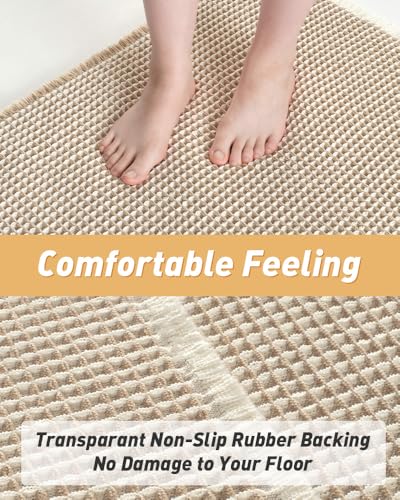 Upgraded Waffle Bath Mat Set of 2 Absorbent Non Slip Bathroom Mat 18" x 30" - color: Brown & Cream, size: 18" x 30" ( 2 PCS )