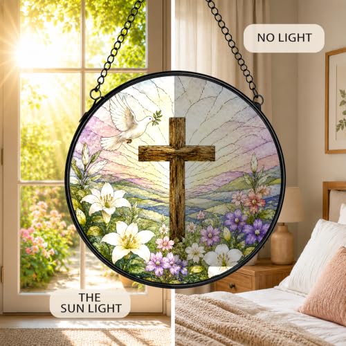 Christian Cross Stained Glass Window Hanging Decorations 7.9x7.9 - color: Crucifix-1