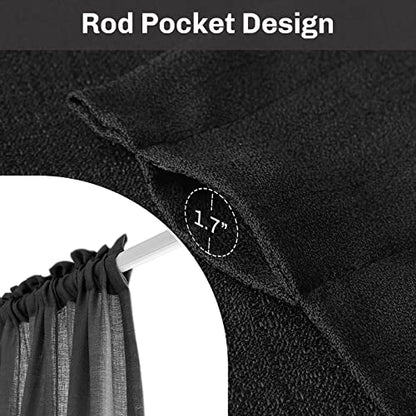 Melodieux Black Semi Sheer Curtain Valance for Kitchen Cafe Small Windows Linen Look Rod Pocket, 52 by 18 Inch, 1 Panel - color: Black, size: 52"W x 18"L (Pack of 1)