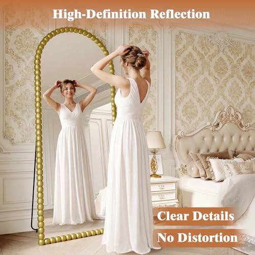Antique Gold Full Length Mirror 71x28 Inch, Beaded Standing Mirror - color: Antique Gold
