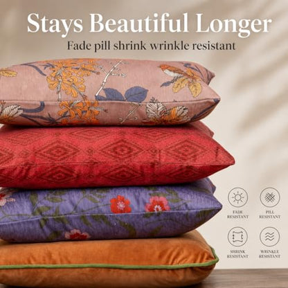 Embroidered Bold Patterned Throw Pillow Covers, 4 Pack Set, 18x18 Inch Floral Printed Modern Accent Pillow Covers - color: Floral