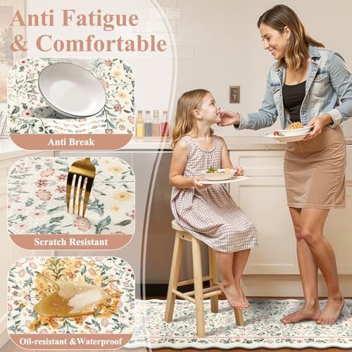 Yamaziot Boho Anti Fatigue Kitchen Rug Set of 3 Scalloped Beige & Pink - color: Beige & Pink, size: 17.3"x29"+17.3"x35"+17.3"x47"