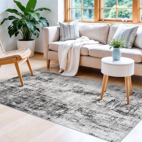 3x5 Rug Washable Runner for Entryway: Abstract Neutral Soft Area Rug Black - color: Black, size: 3' x 5' (Rectangular)
