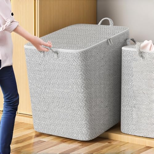 1 Pc Extra Large Foldable Storage Box With Lid, Space-Saving Fabric Collapsible Organizer Bin For Under-Bed And Closet Storage, Herringbone, 30L - size: 30L