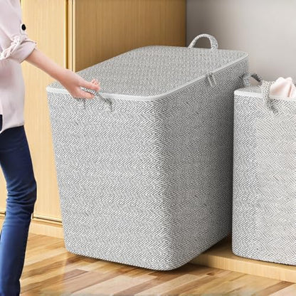 1 Pc Extra Large Foldable Storage Box With Lid, Space-Saving Fabric Collapsible Organizer Bin For Under-Bed And Closet Storage, Herringbone, 30L - size: 30L