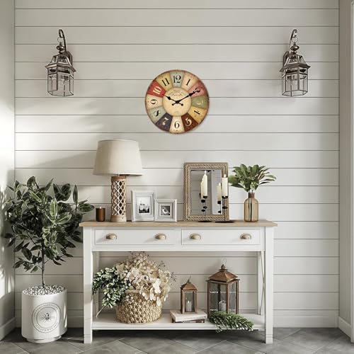 Farmhouse Wooden Wall Clocks Battery Operated 10 Inch - color: Colorful1, size: 10 Inch