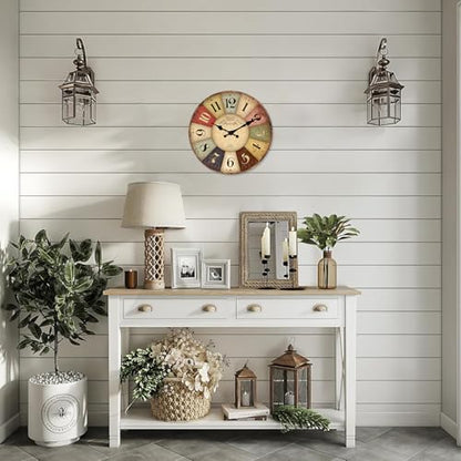 Farmhouse Wooden Wall Clocks Battery Operated 10 Inch - color: Colorful1, size: 10 Inch
