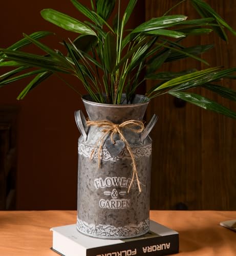 TIMRIS Vintage Galvanized Metal Milk Can, Farmhouse Decorative Flower & Garden Pitcher Vase, Rustic Milk Jug Vase for Flowers, 10.6’’H - size: 10.6 inch F&G Milk Can