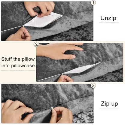 PHF Truly Velvet Zippered Body Pillowcase, No Insert, 1 Pack Ultra Soft Breathable Pillow Sham Cover with Zipper, 20"X 54" Long Luxury Cozy Warm Fuzzy Flannel Body Pillow Case, Charcoal/Dark Grey - color: Dark Grey, size: 54" x 20" (Pack of 1)