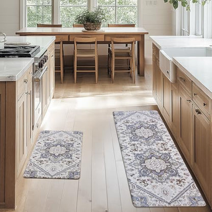 FRESHMINT Boho Kitchen Mat Set 2 Piece, 17x30''+17x47'', Gray - color: Gray Multi