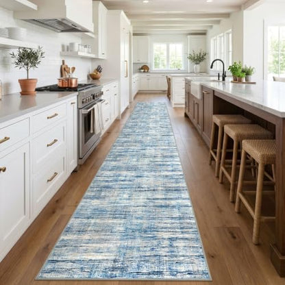 KOZYFLY Washable Long Runner Rug 2.6x20 Hallway Stair Rug Runner Blue Beige - color: Blue Beige, size: 2'8" x 20' (Runner)