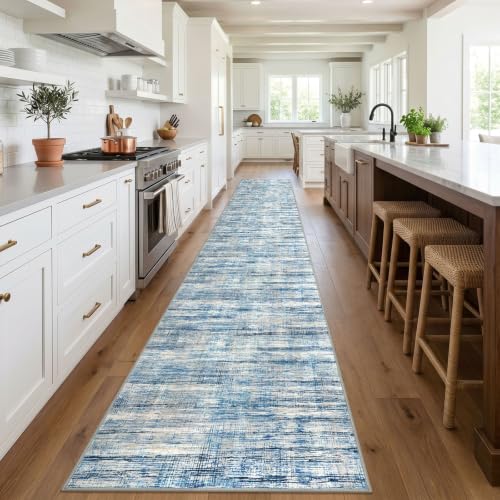 KOZYFLY Washable Long Runner Rug 2.6x20 Hallway Stair Rug Runner Blue Beige - color: Blue Beige, size: 2'8" x 20' (Runner)