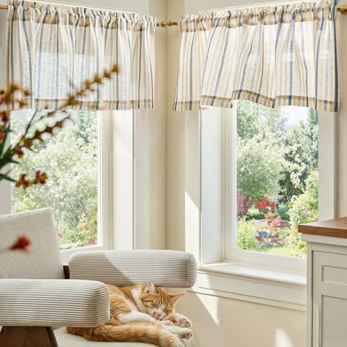 jinchan Linen Boxter Stripe Valances for Window 16 inch,Muti Blue,1 Panel - color: Boxter Stripe | Multi Blue on Linen, size: 50"W x 16"L (Pack of 1)