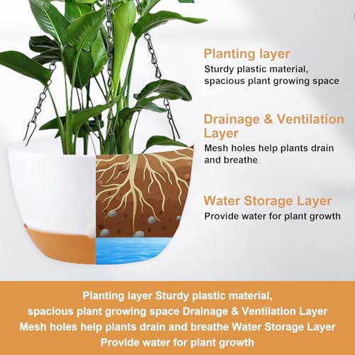 KPUVX 10 inch Hanging Planters Self Watering Pots, 3 Pack, White - color: White, size: 10 inch