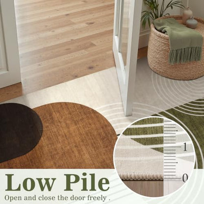 DCX Abstract Washable 4x6 Rug, Non Slip Low Pile Rug, Green and Brown - color: Green & Brown, size: 4' x 6' (Rectangular)