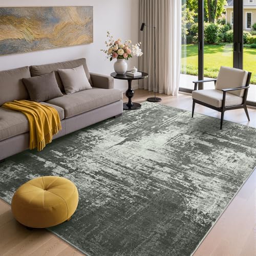 Merelax 4x6 Grey Washable Area Rug Non-Slip Faux Wool Abstract Carpet - color: Stone Grey, size: 4' x 6'(48''x72'')