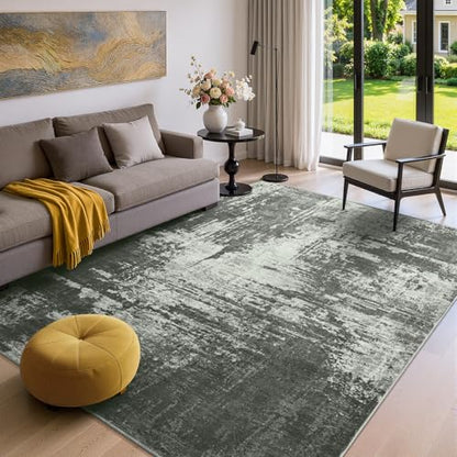Merelax 4x6 Grey Washable Area Rug Non-Slip Faux Wool Abstract Carpet - color: Stone Grey, size: 4' x 6'(48''x72'')