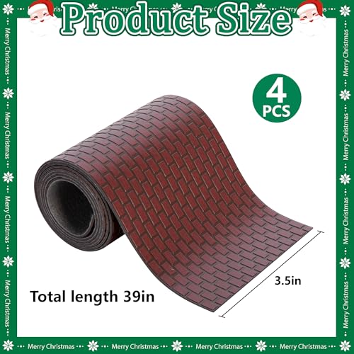 4 Pcs Christmas Village Reddish Brown Brick Road, Xmas Village Accessories - color: 39"x 3.5"-reddish Brown