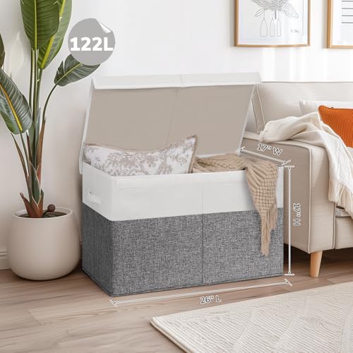 INDRESSME 122L Large Toy Storage Box, Lid & Dividers, Grey & White - color: Grey & White, size: 26"x17"x17"