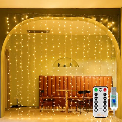 Ollny Curtain Lights 9.8ftx9.8ft, 300LED Fairy Light with Remote Warm White - color: Warm White, size: 300 LED