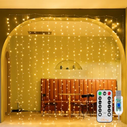 Ollny Curtain Lights 9.8ftx9.8ft, 300LED Fairy Light with Remote Warm White - color: Warm White, size: 300 LED