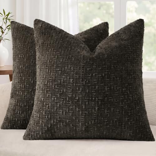 decorUhome Textured Dark Brown Chenille Throw Pillow Covers 26x26 Set of 2 - color: Dark Brown, size: 26" x 26" (Pack of 2)
