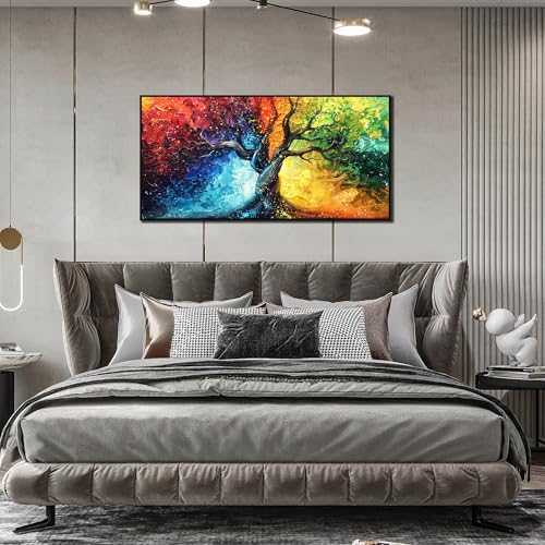 Tree Modern Art Wall Decor for Living Room - Colorful Abstract Wall Art for Office - Framed Canvas Wall Art for Bedroom Size 24" x 48" - color: Colorful, size: 48"L x 24"W