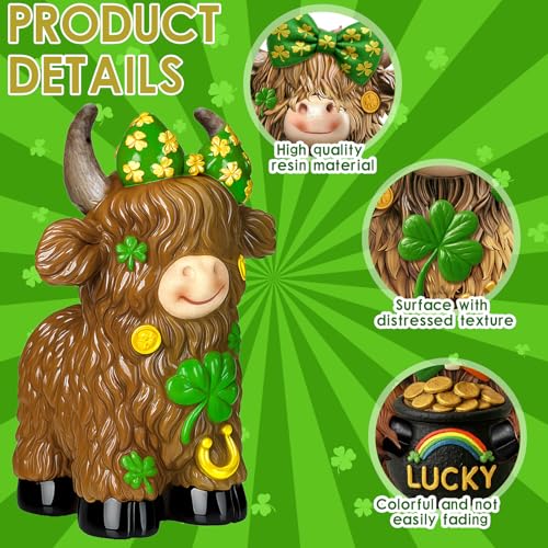 2 Pack Resin St. Patrick's Day Highland Cow Decor Gifts - style: St. Patrick’s Day