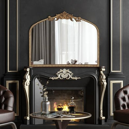 BAODANFU Baroque Arched Wall Mirror Entryway, Gold Vanity Mirror Decorative - size: 30"L x 36"W