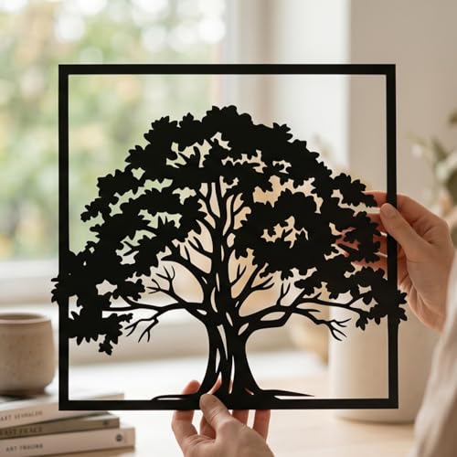 Tree of Life Metal Wall Art Decor | 17'' x 17'' x 0.05'' Tree Art Themed Wall Decorations | Handmade Indoor and Outdoor Wall Art (Tree, Black) - size: 17'' x 17'', style: Tree of life