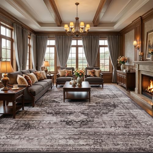9x12 Washable Vintage Area Rug - Distressed Non-Slip Rugs Soft Large Medallion Carpets for Living Room Bedroom Dining Room Office Home Decor, Black - color: Brown, size: 9' x 12' (Rectangular)