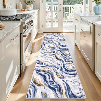Yamaziot 2x8 Washable Modern Abstract Runner Rug Non-Slip for Hallways - color: Blue, size: 2x8ft