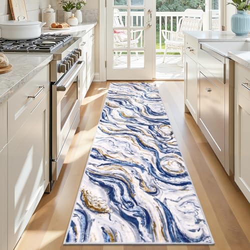 Yamaziot 2x8 Washable Modern Abstract Runner Rug Non-Slip for Hallways - color: Blue, size: 2x8ft