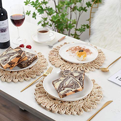 IcosaMro11.8 Inch Boho Round Woven Placemats for Dining Table Set of 6 - color: Style a -11.8 Inch, Pack of 6