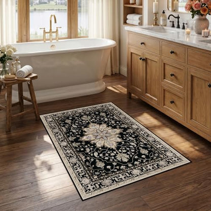 RELEANY Washable Area Rug, Small 2'6"x4', Black/Neutral - color: Black/Neutral, size: 2'6" x 4' (Rectangular)