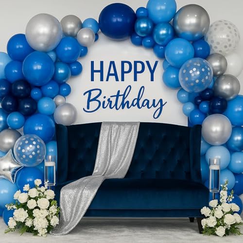 Patimate Blue Silver Confetti Latex Balloons Set 50 pcs 12 inch - color: Blue Silver