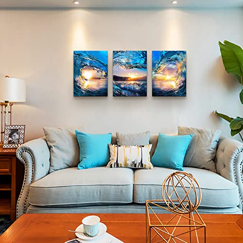 DZRWUBHS Large Size Canvas Wall Art For Living Room, Office, Bedroom - Blue Sea View, Ocean Waves - 20" X 28" - 3 Piece - color: Ocean Waves Paintings, size: 20x28inches*3pcs