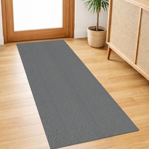 IOHOUZE Washable Runner Rug 2x5 Non Slip Runners for Hallways Entryway Runner Indoor, Kitchen Throw Rug Woven Cotton Floor Carpet for Hall Entrance Bedroom, Dark Grey - color: Dark Gray, size: 2' x 5' (Runner)