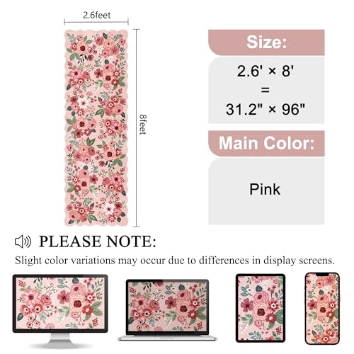 DUKINO 2.6x8 Runner Rug, Floral Washable Kitchen Rugs Non Slip, Pink - color: Pink (Big), size: 2'6" x 8' (Rectangular)