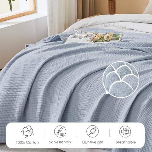 EMME Muslin Cotton Blanket Adults Heather Dusty Blue Throw XL 50"x70" - color: 07 - Dusty Blue, size: Large Throw (50" X 70")