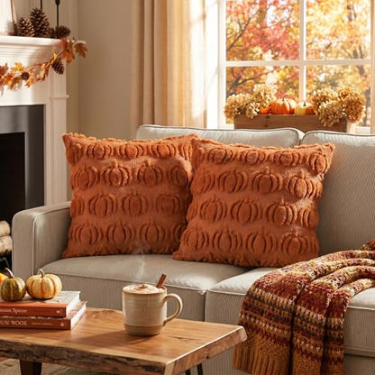 AVOIN colorlife Caramel Fall Pumpkin Throw Pillow Covers 18x18 Inch - color: Caramel, size: 18" x 18" (Pack of 2)